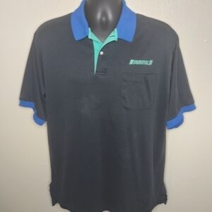 Vintage 90s Hilton Uniroyal Men's XL Shirt Polo S/S Made In USA Black Blue Teal